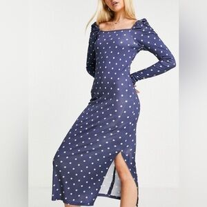 NWT Ted Baker Ditsy Floral Long Sleeve Soft Rauched Shoulder Jersey Maxi Dress